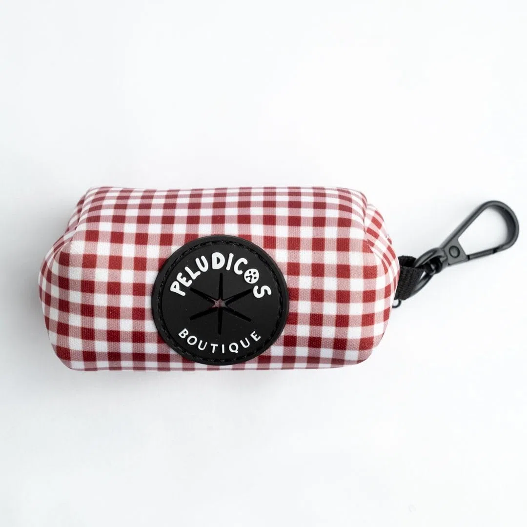 Pack Arnés,Correa y Portabolsas Granate para Perro Ajustables de Neopreno – Diseño Vichy, Cómodos y Resistentes – 5 Tallas