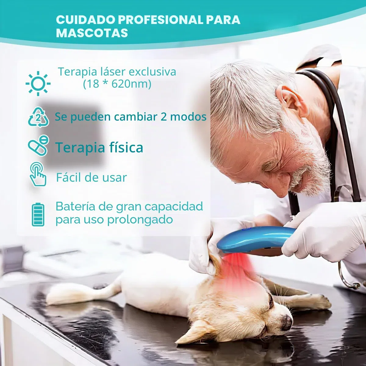 Terapia láser para perros, dispositivo de terapia de luz roja portátil con 18 x 620 nm para músculos de mascotas, cadera y artritis articular, alivio del dolor, cuidado de heridas, problemas