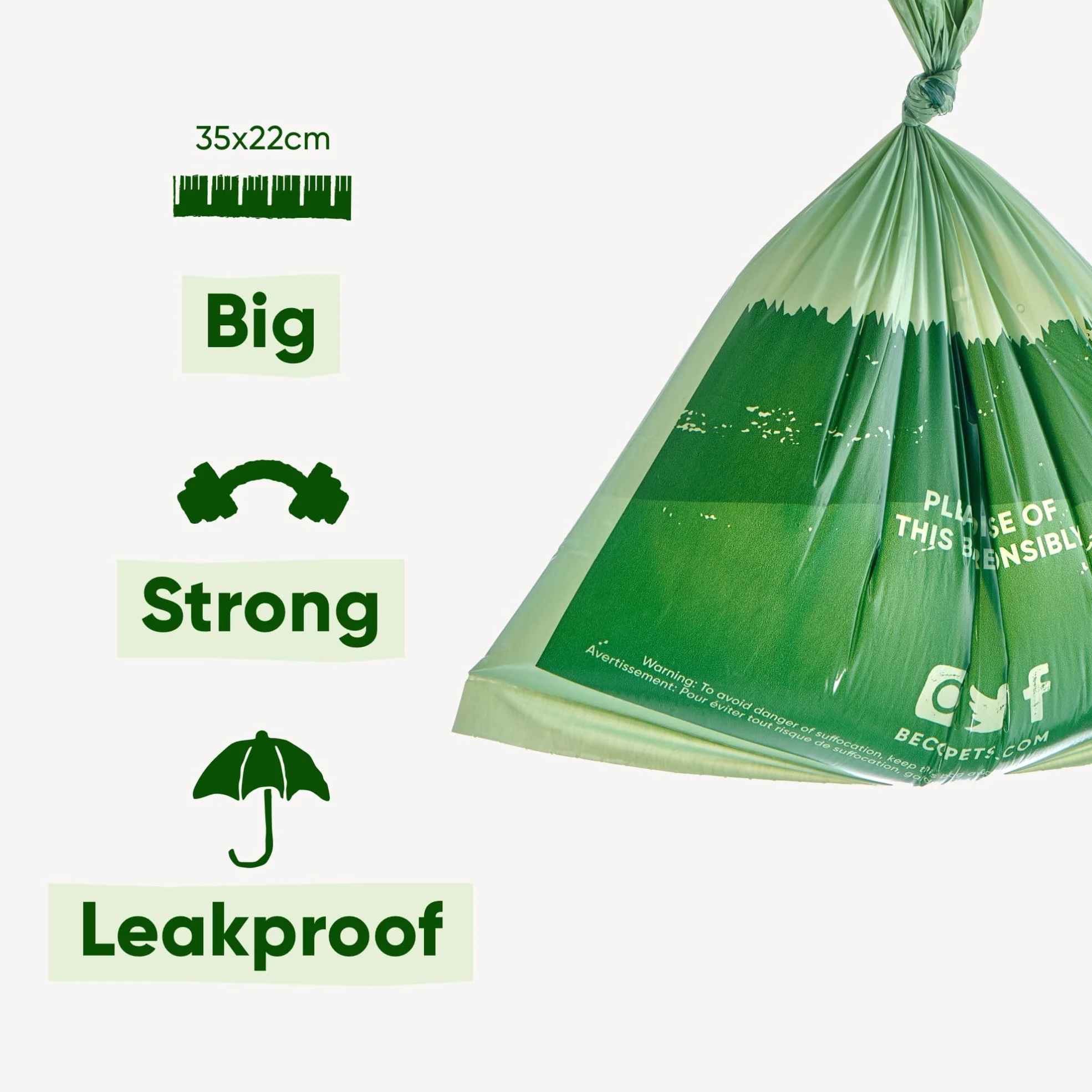 Beco Strong & Large - Bolsas para excrementos, 720 bolsas (48 rollos de 15), sin perfume, compatibles con dispensador, color verde