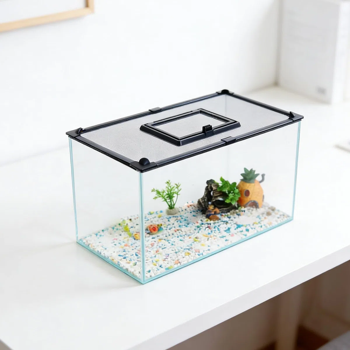 Abaodam Tapa Magnética Que Previene Polvo y Residuos para Acuario Fácil Instalación con Ventana de Alimentación, Material PVC y Goma Adecuado para Acuáticas y en