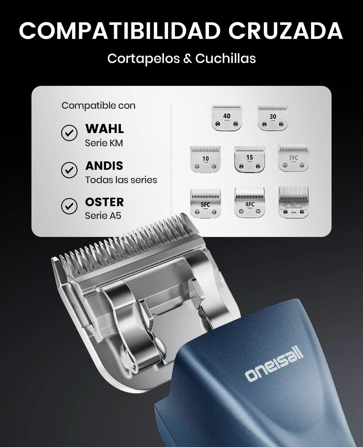 oneisall Pro Cortapelos profesiones para perros para pelo largo enmarañado, Cortapelos de aseo, Maquina de Cortar Pelo Perros, Con batería extraíble y peine de acero carbonizado
