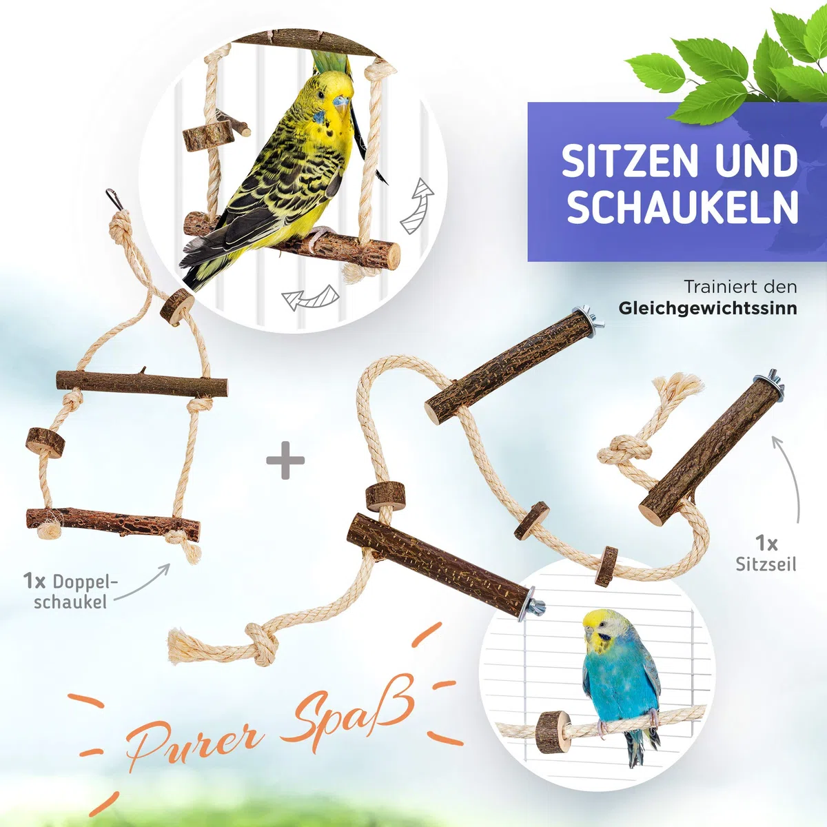 Juego de Jaula básica de 10 Piezas con Perchas Naturales Columpio de pájaro, Asiento, Barra de sedimentación y Percha de Cuerda Jaula para Budgerigar, Cockatiel | Accesorios para Jaula de pájaros