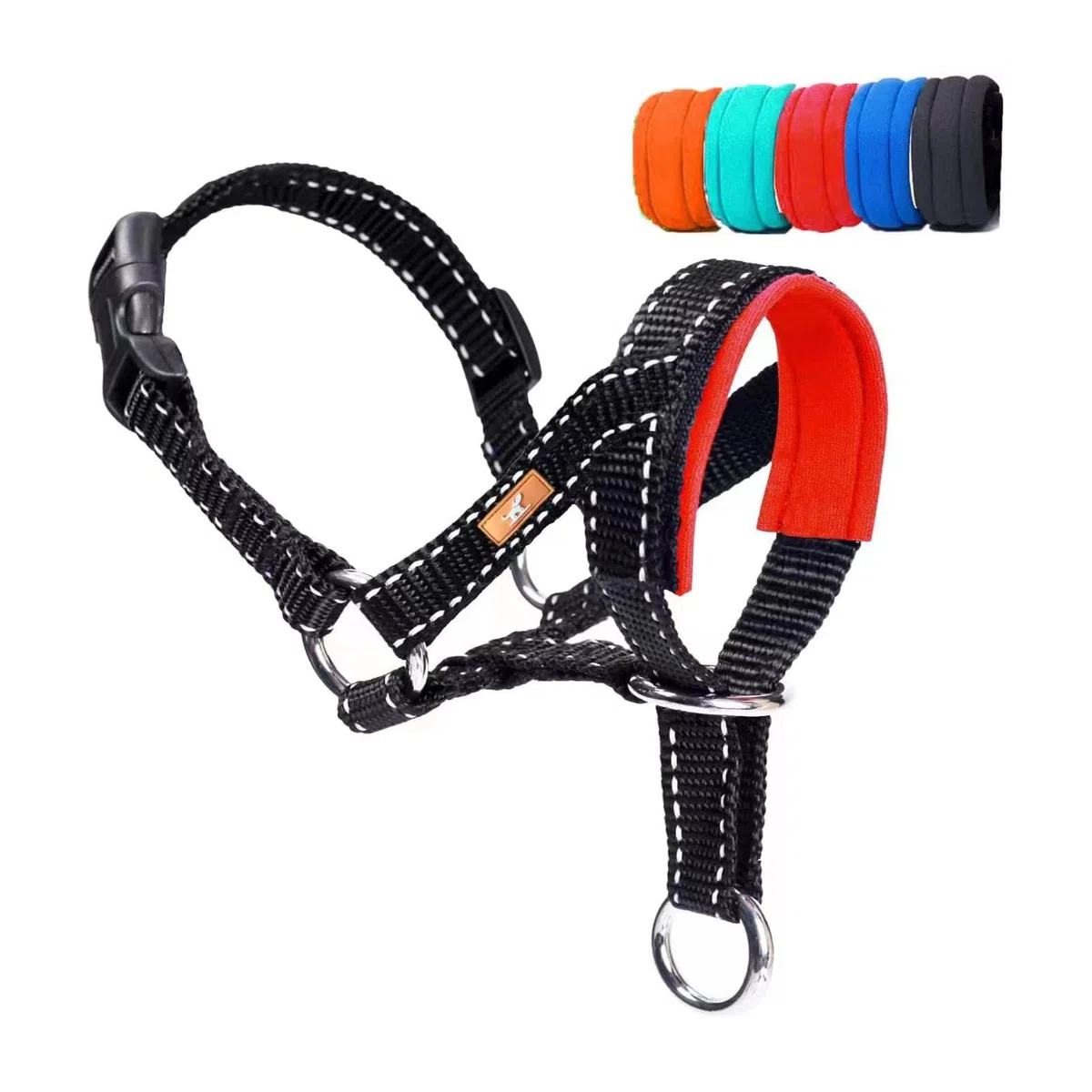 Collar de cabeza de perro con tela reflectante, arnés ajustable para evitar tirones para perros pequeños, medianos y grandes (L, rojo)