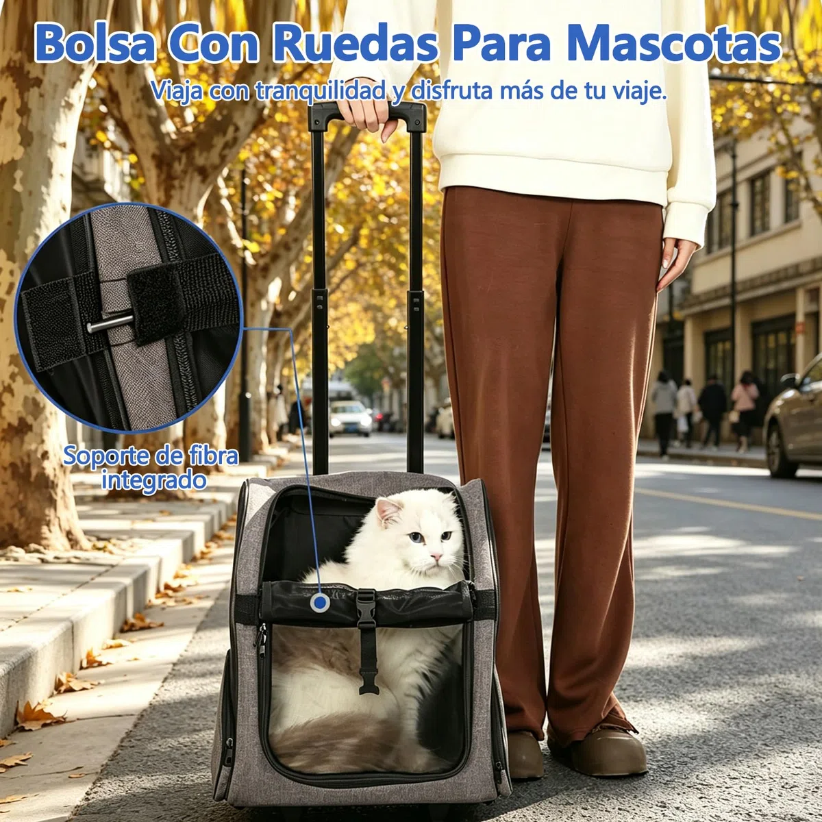 Galatée Bolsa De Viaje con Ruedas para Mascotas, Fabricada En Tela Oxford Transpirable, No Requiere Instalación, Es Plegable y Fácil De Guardar, Apta Tanto para Perros como para Gatos (Gris)