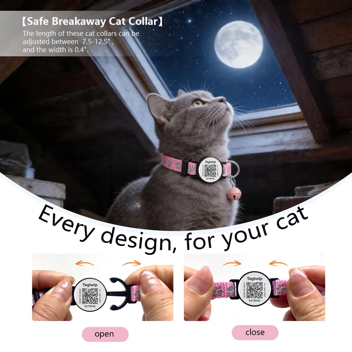 Paquete de 6 collares para gatos con hebilla de seguridad separable y etiqueta de identificación inteligente con código QR, collares de gatito ultra suaves y ajustables para gatos, bonito diseño de