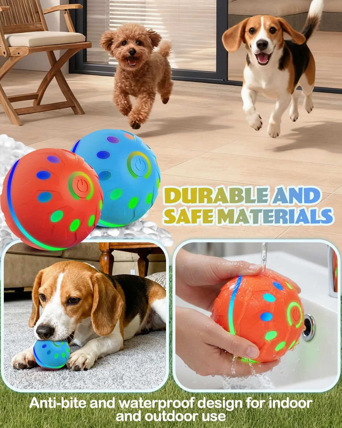Zoomsnail Juguetes interactivos para perros, bolas automáticas recargables sin BPA con luces, impermeables y 2 modos de bolas para perros pequeños/medianos, perfecto para jugar y como regalo para