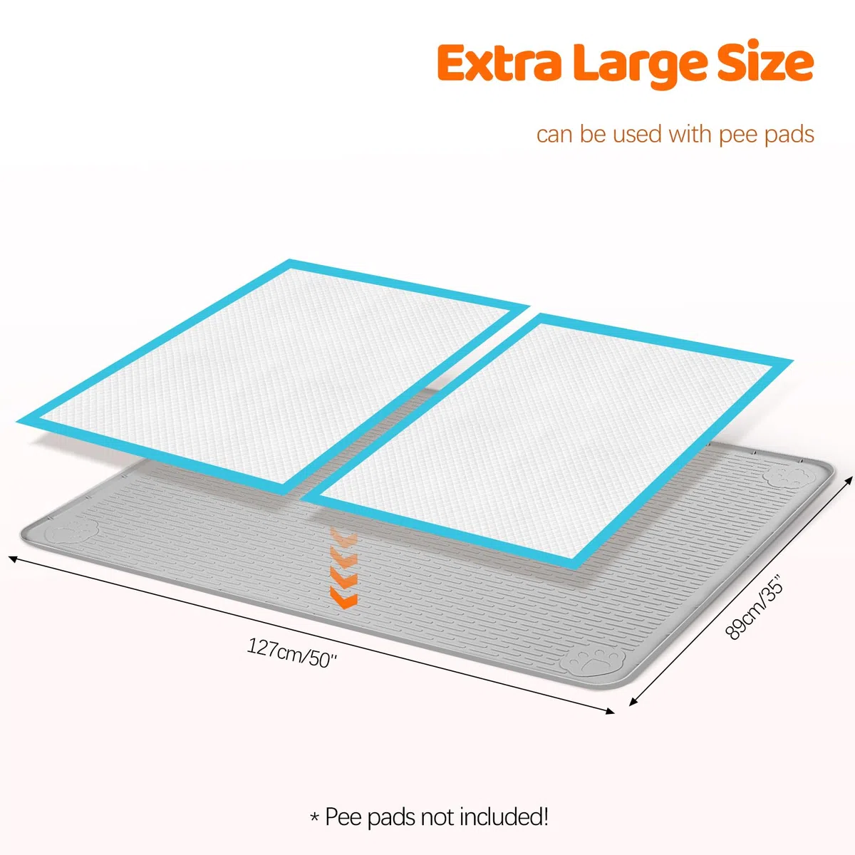 Almohadillas para orina Perros, 50''x35'' Alfombrilla de Silicona Reutilizable Grande, Almohadillas de Entrenamiento Lavables para Cachorros para Entrenamiento de Orinal(127x89cm,Gris Claro)