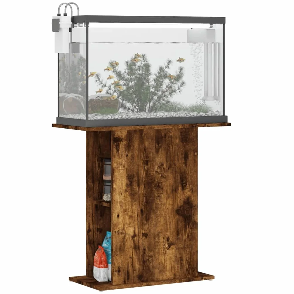 Soporte para acuario, madera de roble ahumado, 75 x 36 x 72,5 cm, con espacio de almacenamiento y estante, armario inferior estable para estanques de peces y terrario, ahorra espacio para
