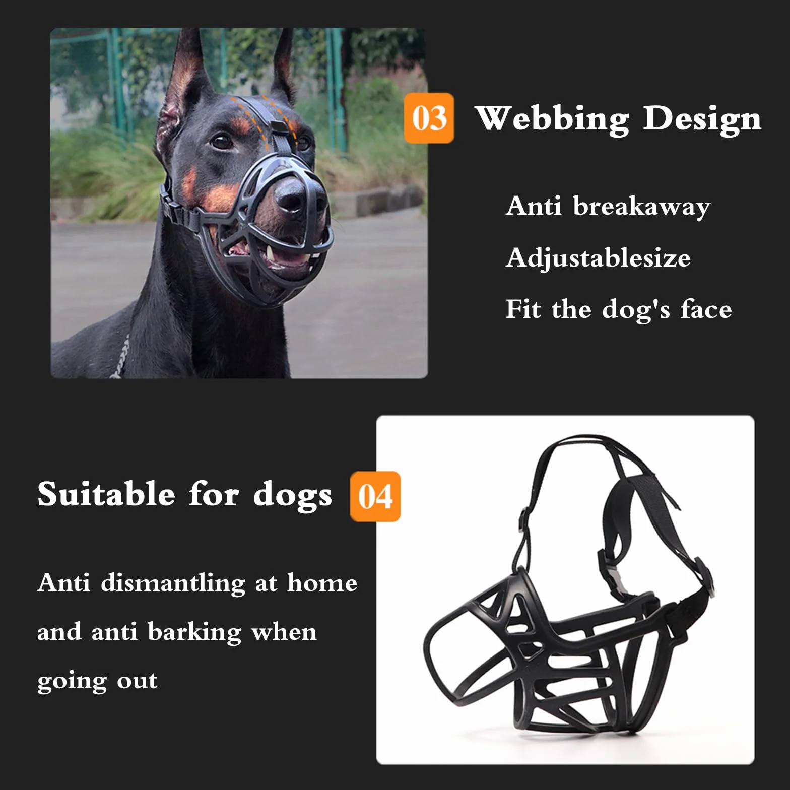 Bozal para Perros, Bozal Transpirable for Perros, bozal for Que Evita mordeduras, Ajustable, diseño humanizado, Permite jadear y Beber(S)