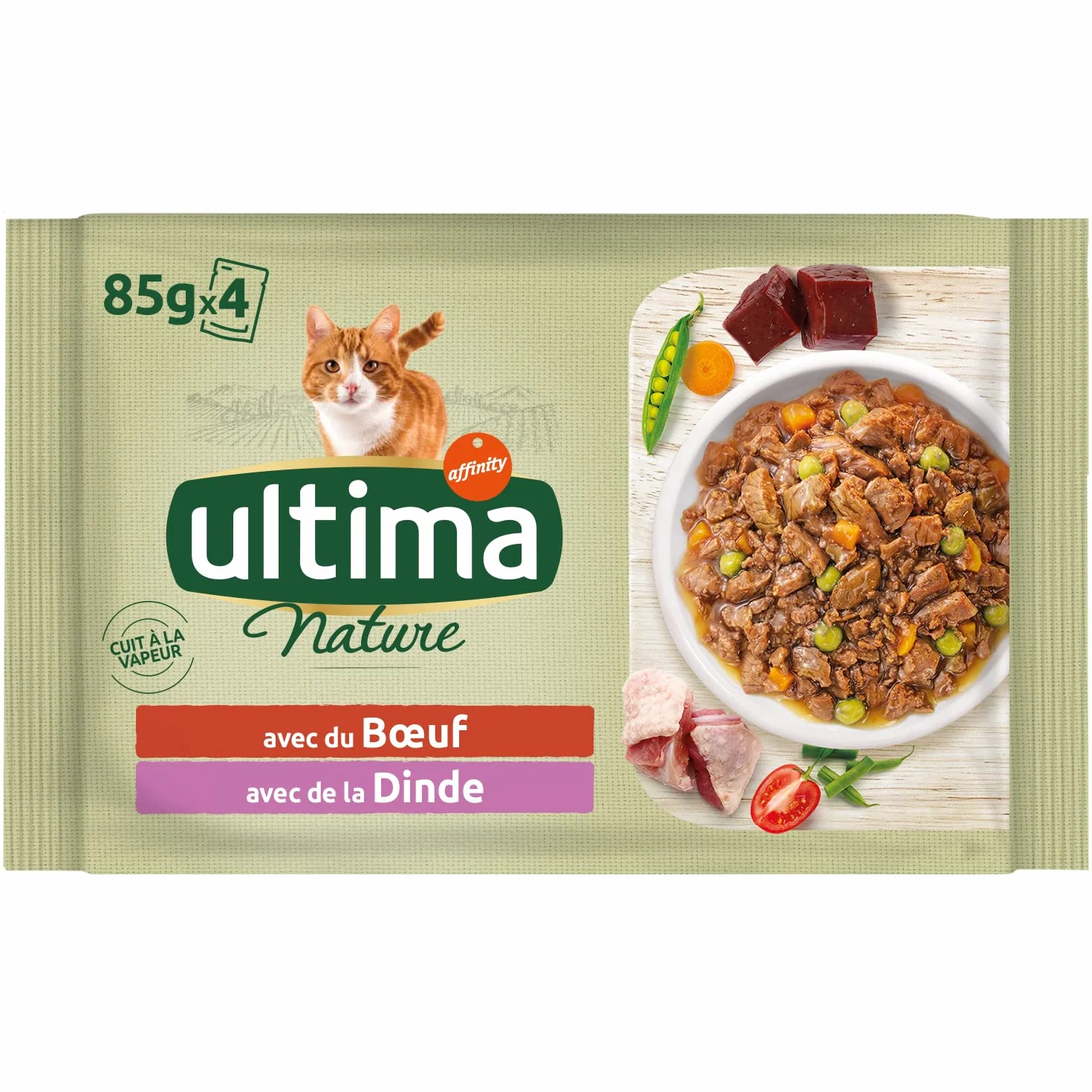 Ultima Nature Comida Húmeda para Gatos con Buey y Pavo, 52 bolsitas