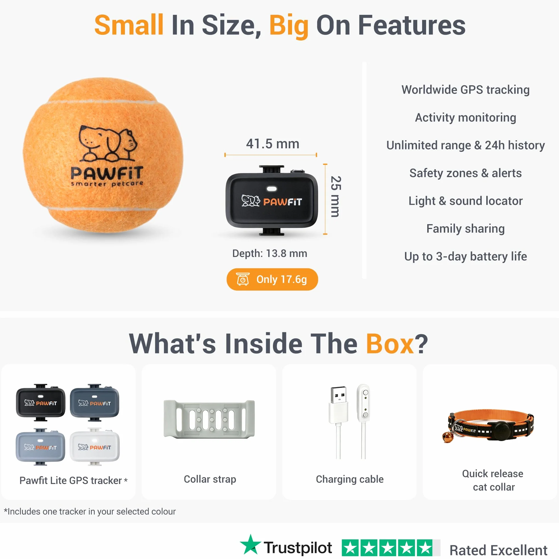 Pawfit Lite - Rastreador GPS 4g para gatos | Diseño ultra pequeño (<18g) | Seguimiento en tiempo real | Monitoreo de actividad | Historial de ubicaciones | Alcance ilimitado | Collar de seguridad