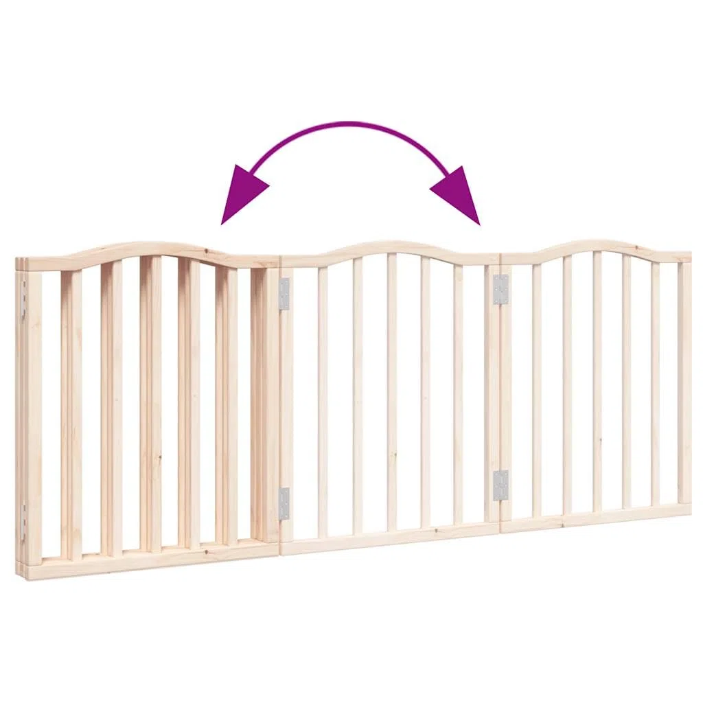 Puerta plegable para perros de madera de álamo de 3 piezas, 150 cm, independiente y compacta, valla segura para mascotas para interior y exterior, ideal para entrenamiento de cachorros y