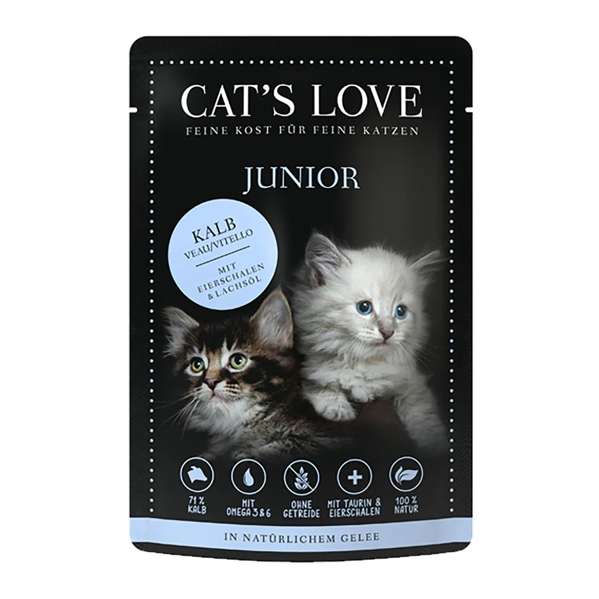Cat's Love Junior Comida húmeda para gatos, sin cereales, colorantes artificiales y atrayentes de azúcar (ternera, 24 x 85 g)