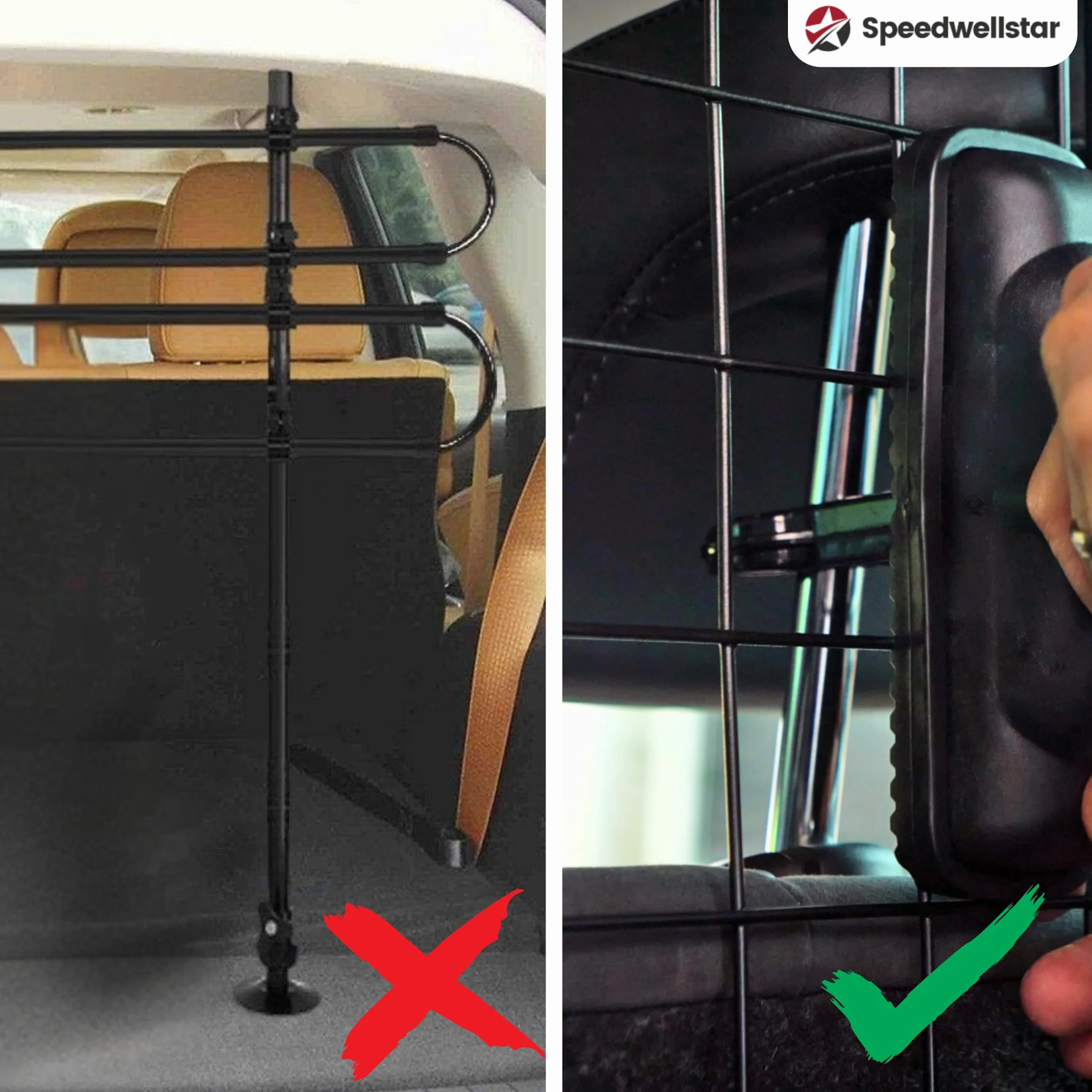 Speedwellstar Rejilla Separadora para Perro Maletero Coche Universal Ajustable – Barrera Mesh Metálica con Fijación al Reposacabezas