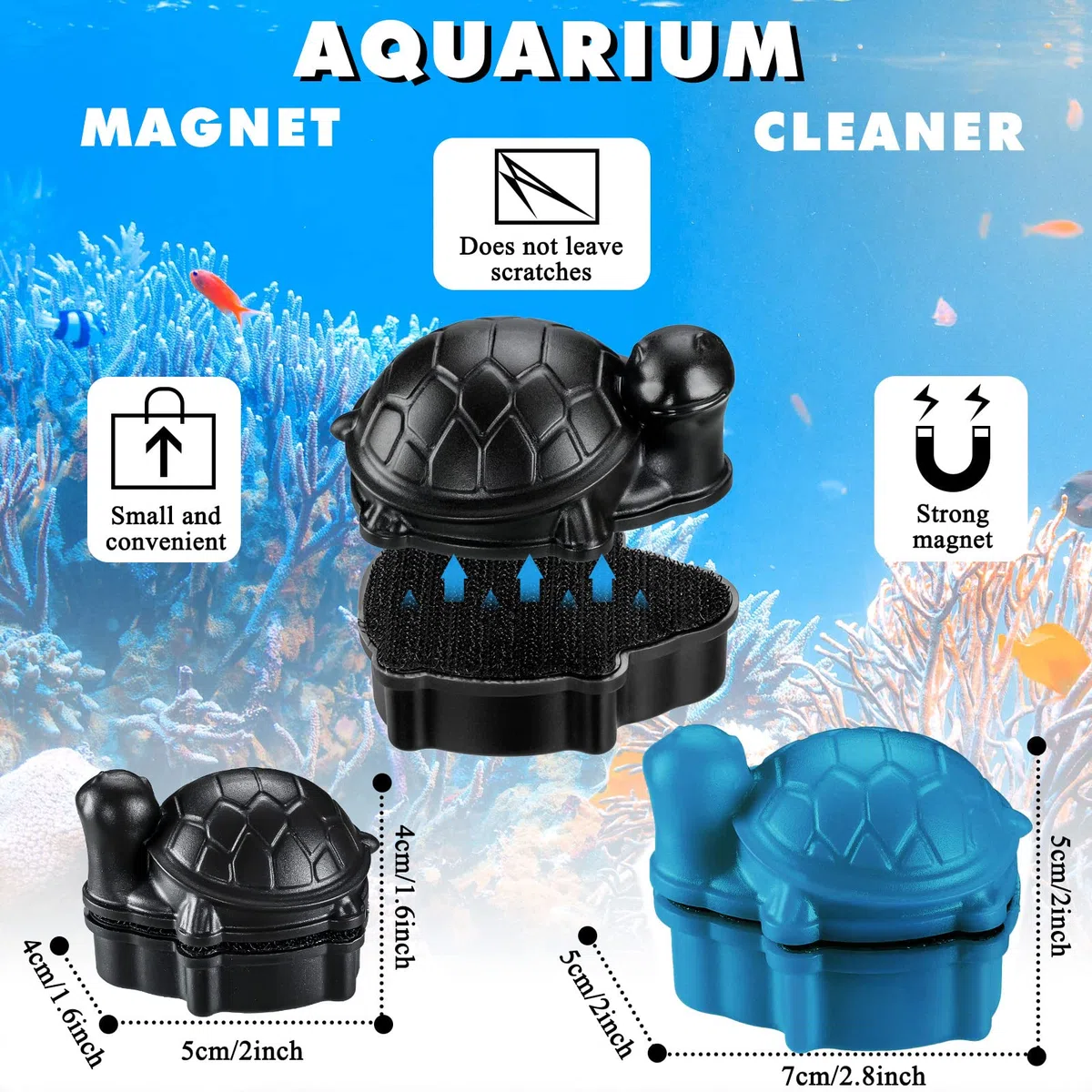 2 raspadores de limpieza de algas, cepillo de vidrio para acuario, limpiador de imanes de acuario pequeño, limpiador de algas, limpiador magnético de vidrio para acuario para limpieza de peceras