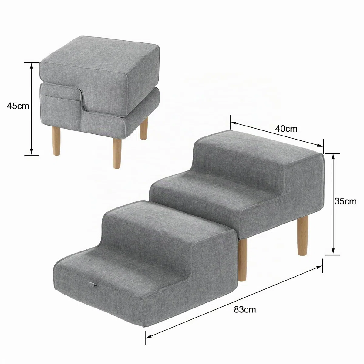 Escalera para Perros de 4 Peldaños, 2 en 1 Rampa para Perros Plegable, Escalera Perro Antideslizante – Escalones o Taburetes, para Sofá y Cama, Cachorros Pequeños y Grandes, Gris