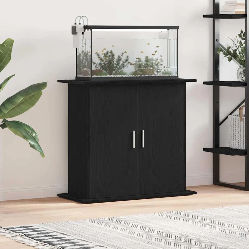 Soporte para acuario, madera negra, 81 x 36 x 73 cm, con espacio de almacenamiento y almacenamiento estable para accesorios de acuario y peces en el salón, dormitorio, oficina