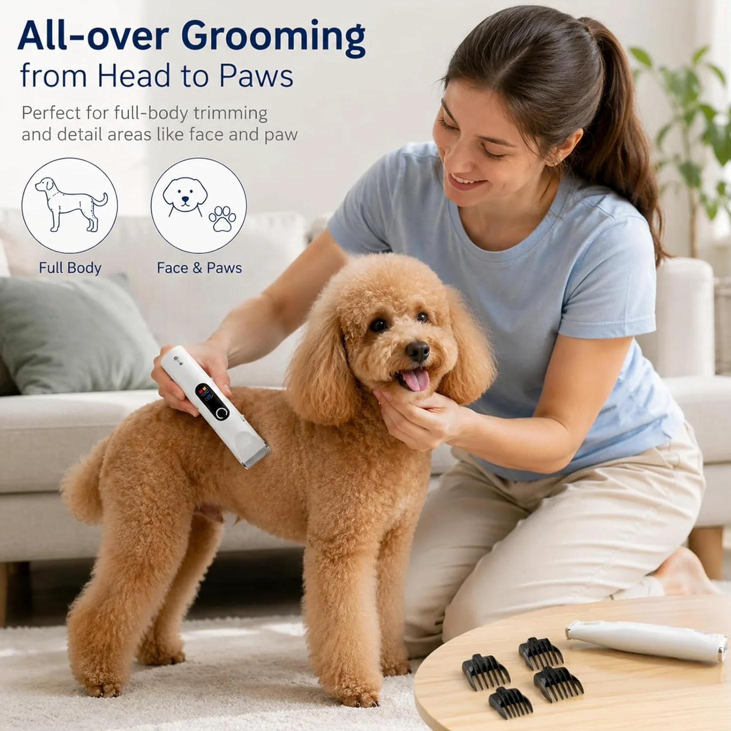 Cortapelos Para Perros Moravon Con Cuchillas De Cerámica; Silencioso E Impermeable; Kit Profesional Inalámbrico Y Recargable Para El Aseo De Perros Y Gatos.