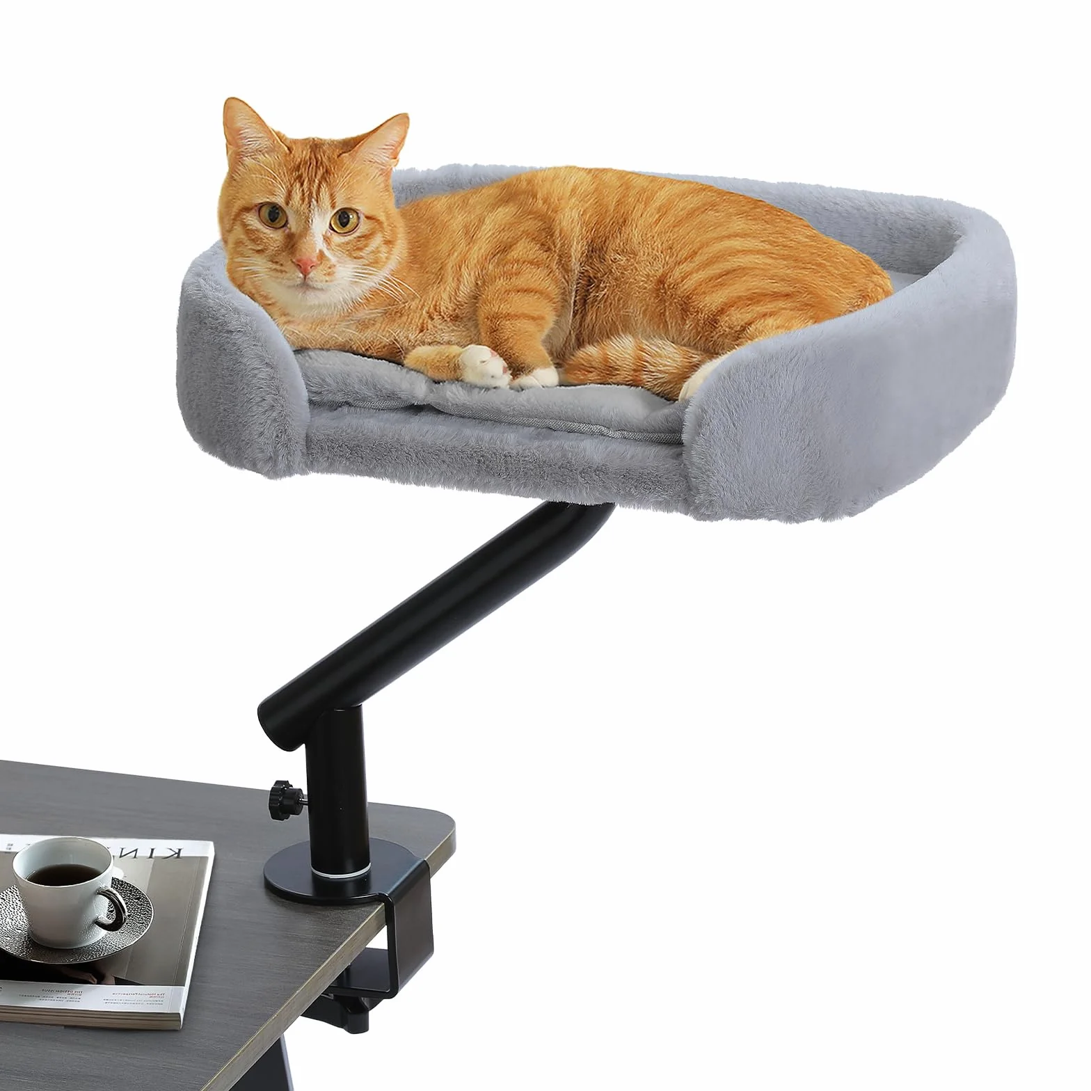 PAWZ Road Cama para Gatos de Escritorio con Pelota de Peluche interactiva, Cesta para Gatos, Soporte Giratorio 360°, Hamaca para con rascador, Cama para, soporta hasta 22,5 kg, Gris | Con pelota de peluche interactiva, cesta para gatos, hamaca para gatos,