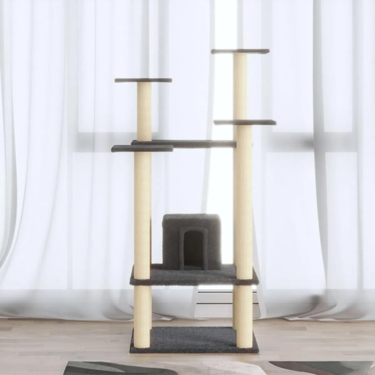 ShGaxin Rascador para Gatos con Postes de sisal, Arbol para Gatos, Gatos Accesorios, Arranhador para Gatos, Arbol Rascador Gatos, Gris Oscuro 110 cm