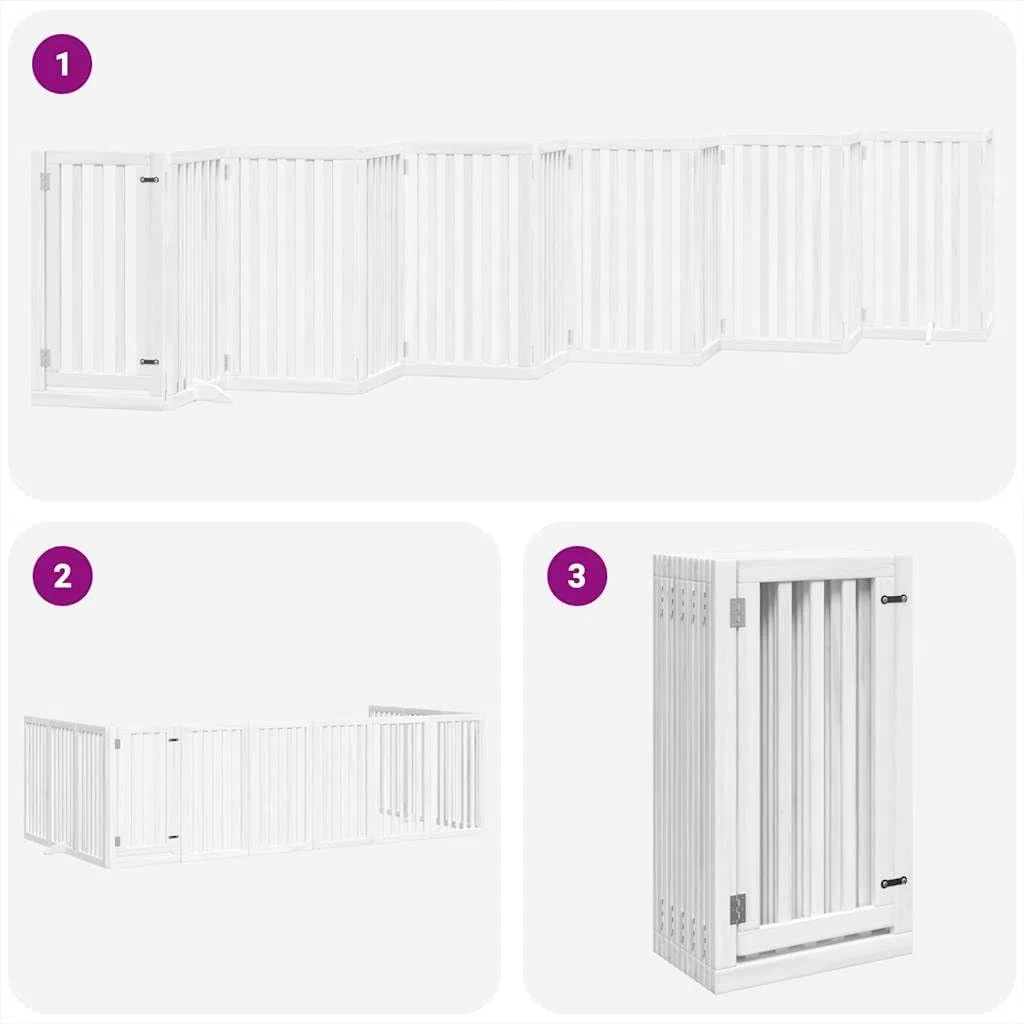 12-TLG. Puerta plegable para perros con puerta, color blanco, 600 cm, madera de álamo, independiente, plegable, protección de seguridad para perros y cachorros, interior y exterior, jardín
