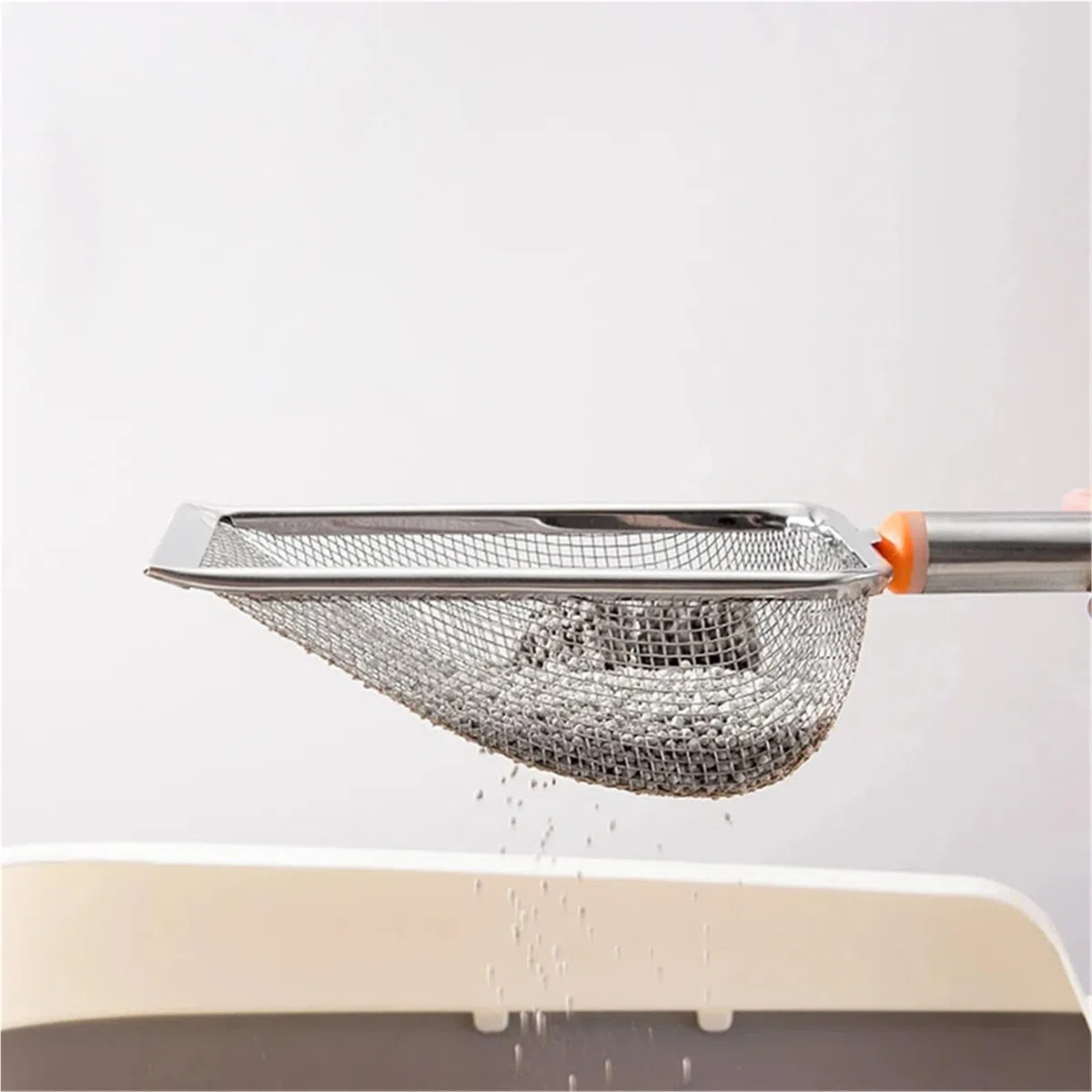 Pala de arena para gatos de malla fina de acero inoxidable, pala antiadherente fácil de limpiar para arena de reptiles (2,8 x 2,8 mm, naranja)