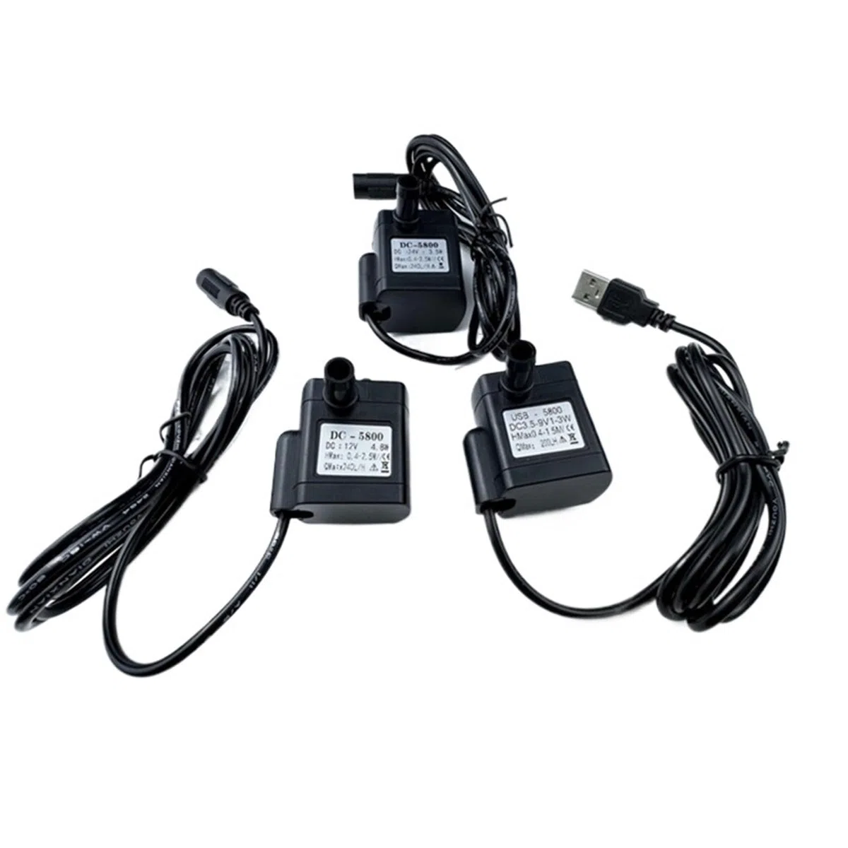 Bomba de agua USB de 5 V 12 V 24 V para acuario sumergible, pecera, fuente, estanque, dispensador de agua para mascotas (5800-DC 12V)