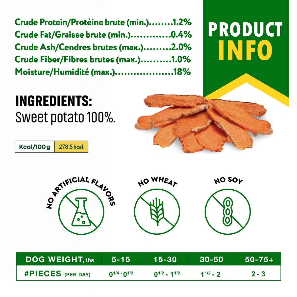 Golosinas de batata fritas para perros, Snacks y Premios