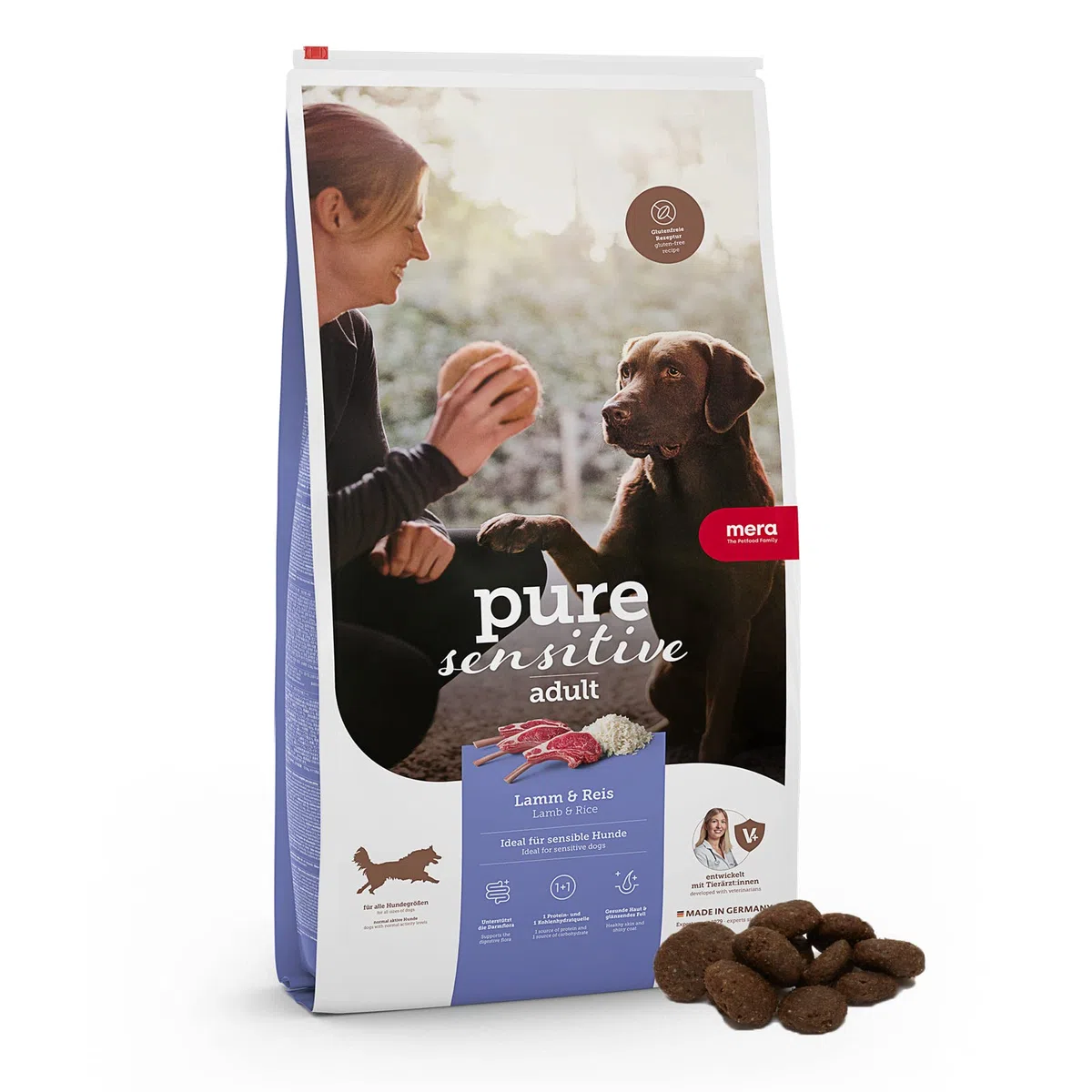 MERA Pure Sensitive - Comida para Perros Adultos de Cordero y arroz - Alimento seco para la Dieta Diaria
