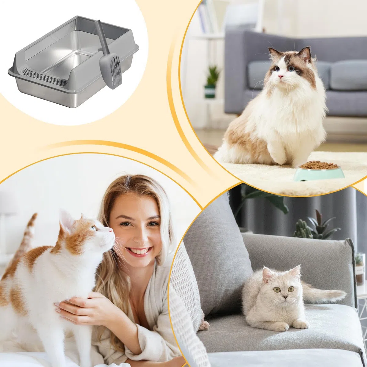 de para Gatos Bandeja con para Mascotas Antisalpicaduras | Bandeja para Gatos Antisalpicaduras Semicerrada con Recogedor para Dormitorio, Apartamento, Salón