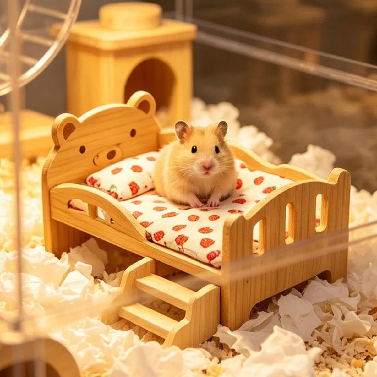 Cama de Animales Pequeños de Descanso en Madera Natural para Animales | Cama Habitable de Madera para Pequeños Roedores Enanos Hámster Enano Jerbo Erizo Chinchilla Conejo