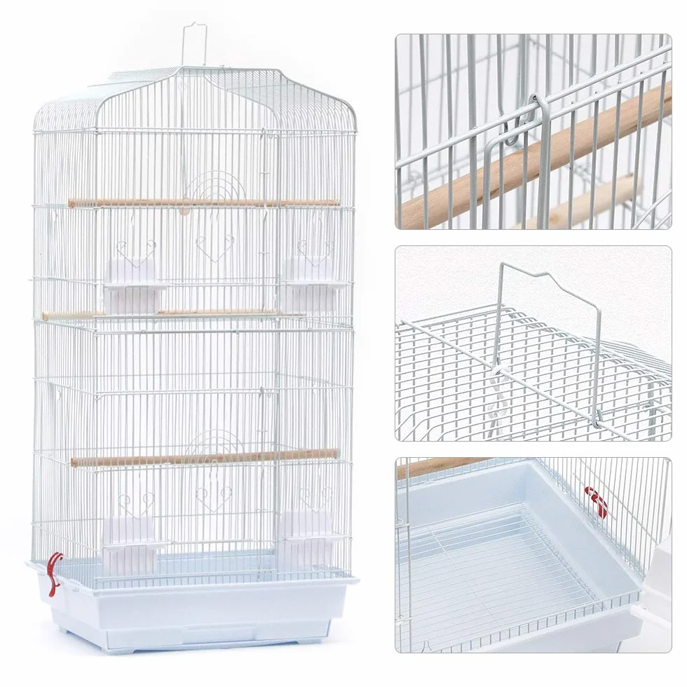 Jaula para Pájaros Jaula Metálica para Mascota Aves Loros Canarios con Teche Abierto Jaula Aves Metal (46 * 36 * 92 cm (Blanco))