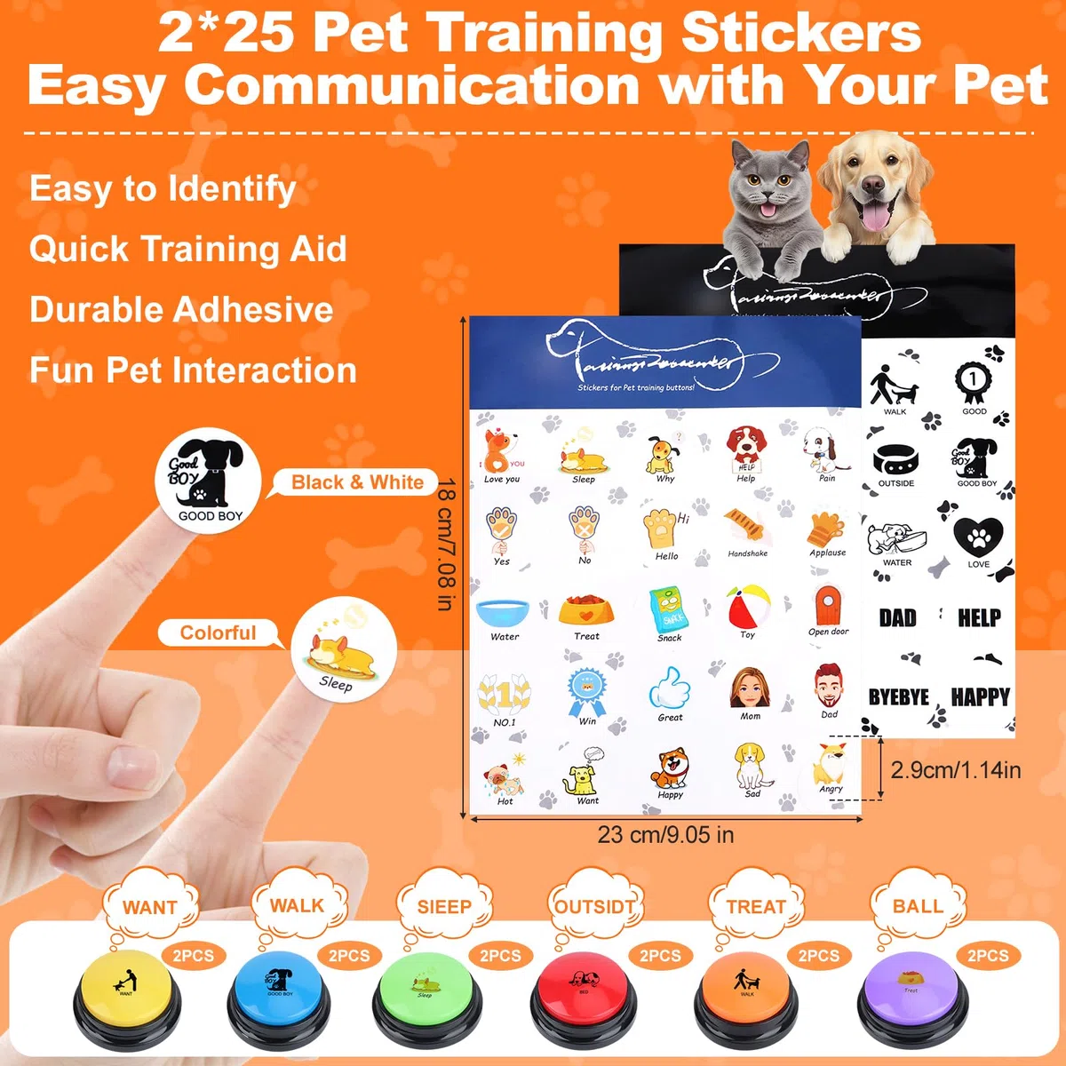 Botones de conversación para perros para comunicación, botones de voz grabables de 30 segundos con base antideslizante, zumbadores de entrenamiento de mascotas para perros y gatos, baterías no