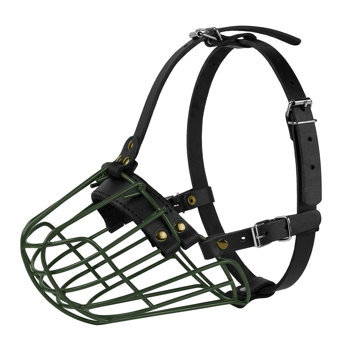 Pitbull - Bozal para perro, máscara de metal, cesta de alambre segura, correas de cuero ajustables y duraderas para perros grandes (verde)