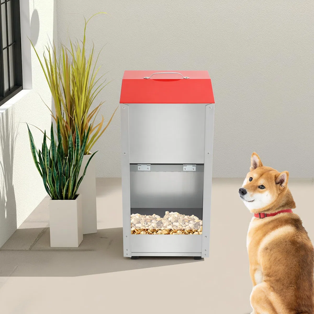 Comedero automático para mascotas, metal galvanizado por gravedad, comedero con ruedas, ruedas de alimentación para perros de 15 libras para perros y gatos