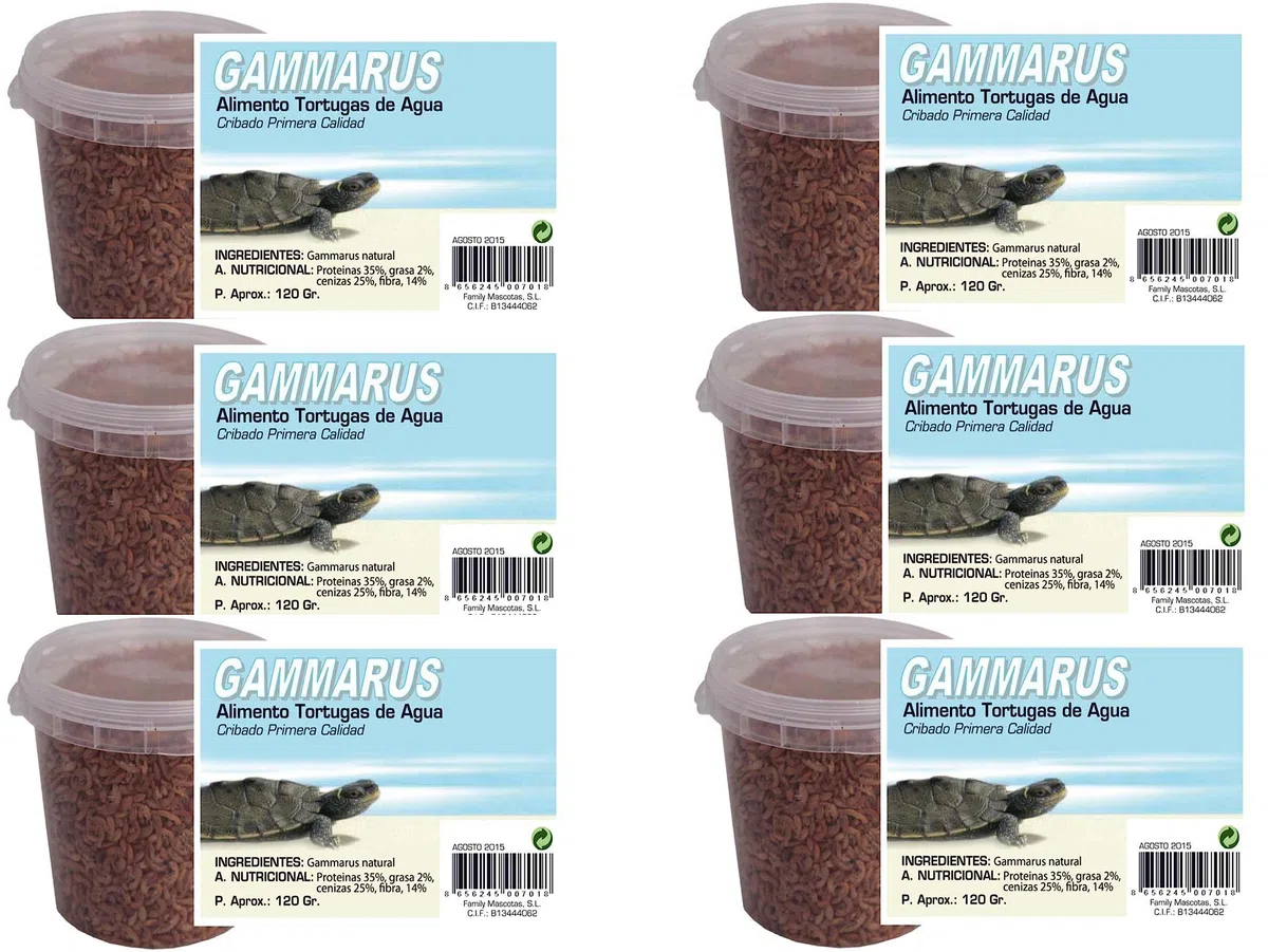 GAMMARUS GAMBAS para Tortugas Pack 6 Bote 1000ml 110gr Aprox. ALIMENTO Tortugas