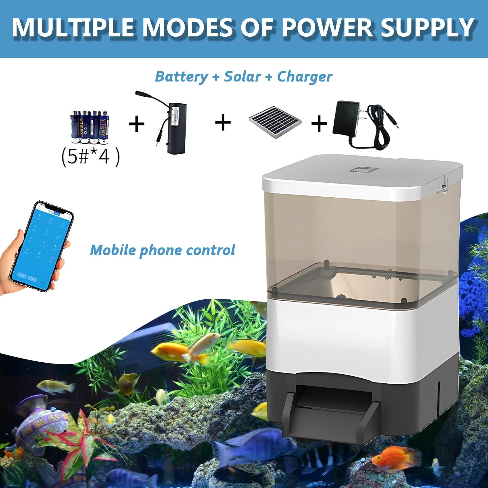 Comedero Automático para Peces con Dispensador, Control Remoto Mediante Aplicación WiFi. Ajuste preciso de la dosificación de 30 g a 3000 g para acuarios domésticos (Black)