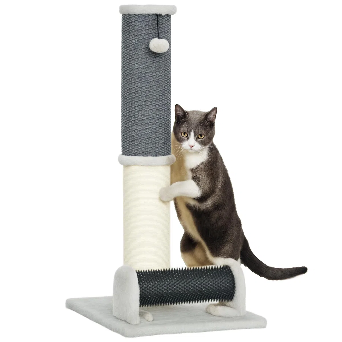 PawHut Poste Rascador para Gatos 85 cm con Poste de Sisal Gris y Crema