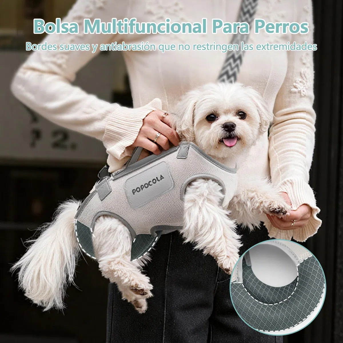 Galatée Bolsa De Viaje para Mascotas con Soporte para El Cuello, Fabricada En Piel De Microfibra y Lona, Diseño De Una Sola Pieza, Malla Transpirable (M)