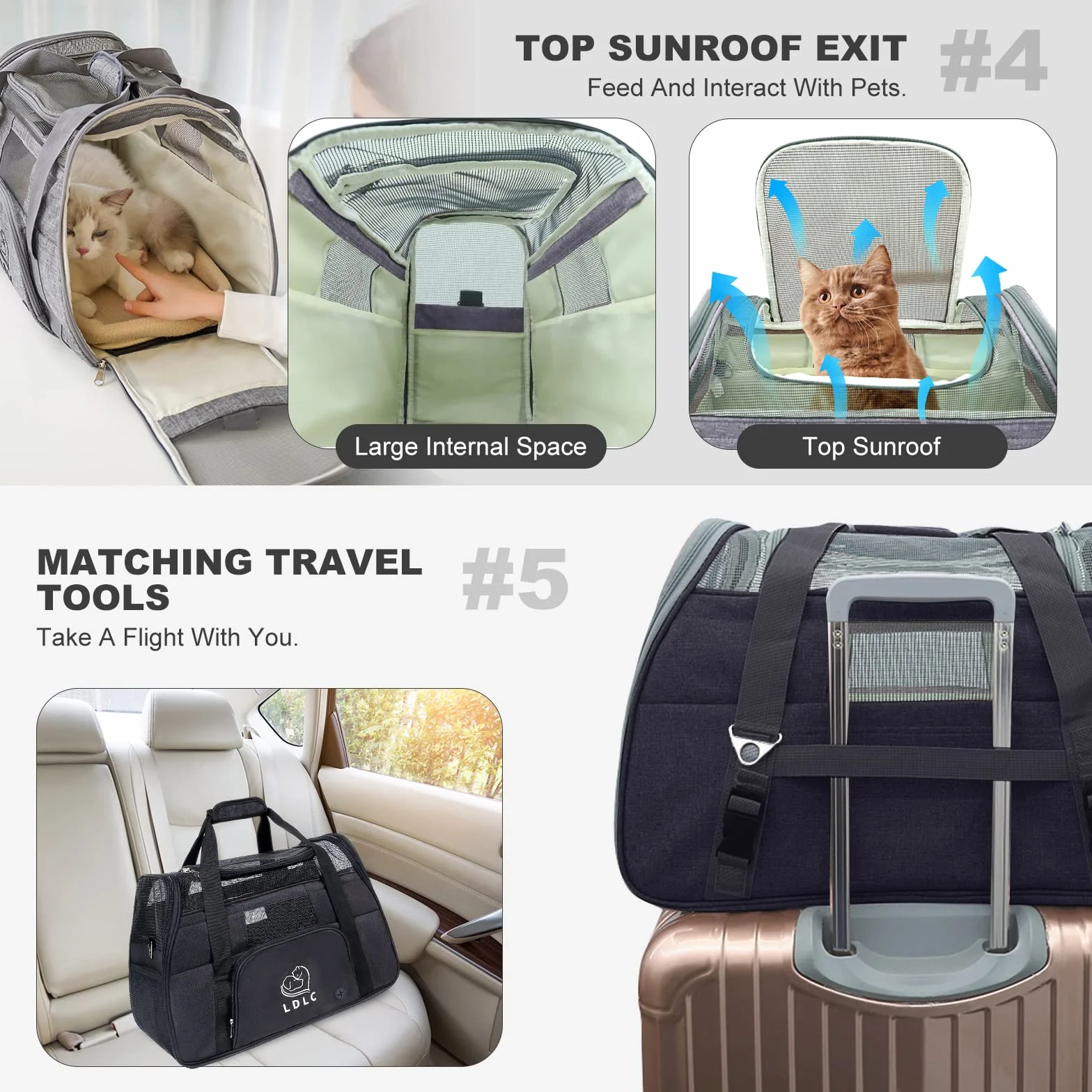 PETCUTE Transportín Perro Gato, Transpirable y Portátil Bolsa de Transporte para Mascotas,Portador de Viaje con Correa de Hombro Ajustable y Cinturón de Seguridad Interno para Tren/Coche/Avión