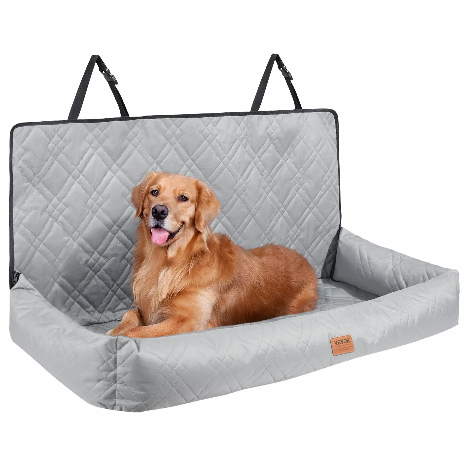 VEVOR Asiento de Coche para Perros 45 kg Asiento de Seguridad para Mascotas Asiento Elevador Impermeable con Correa de Seguridad con Clip Acolchado de Algodón PP Silla para Coche para Mascotas, Gris
