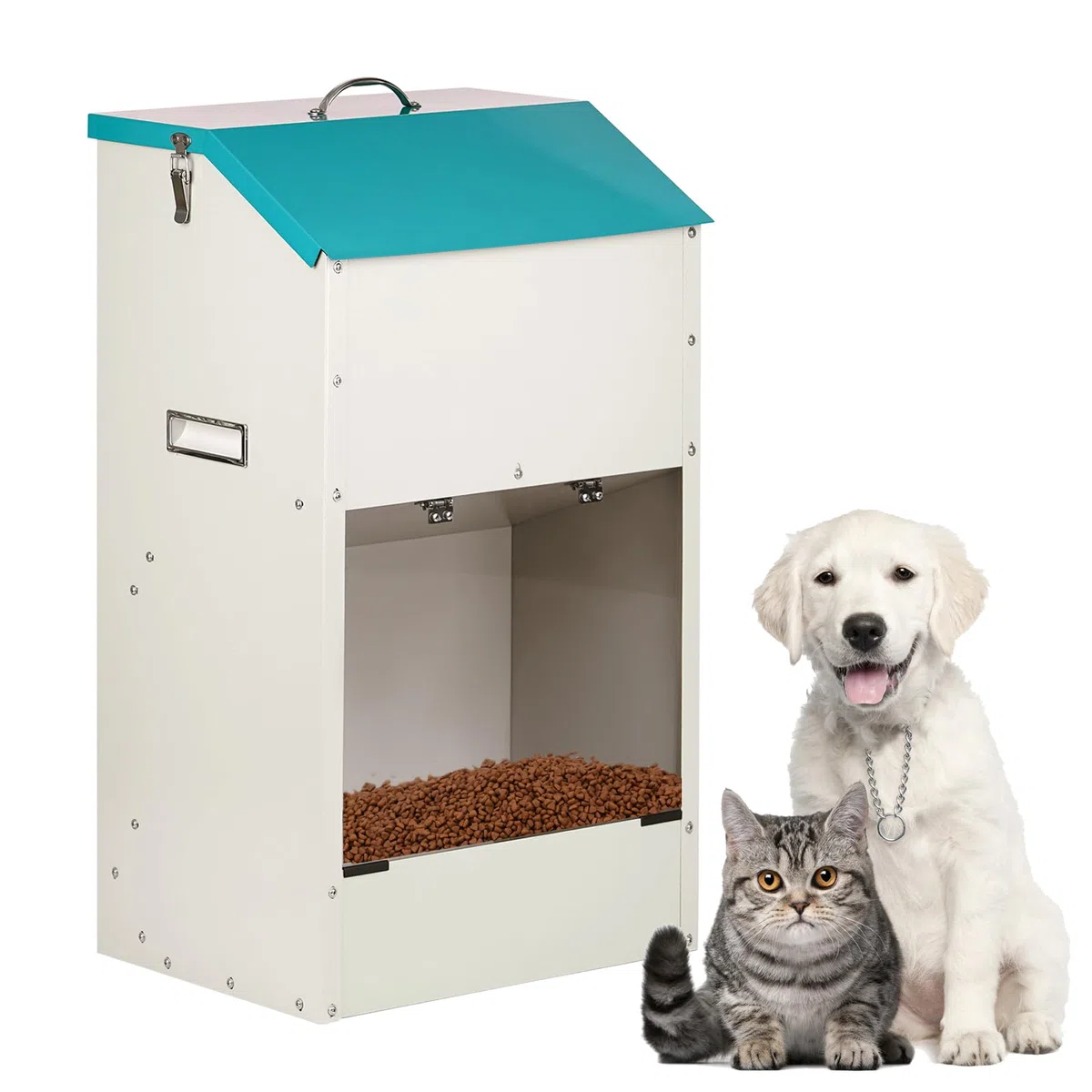 Alimentador automático para Grandes Perros de 50 lbs, alimentador automático Exterior, Distribuidor de Alimentos para Grandes Perros, alimentador de Gravedad galvanizado de Gran Capacidad para