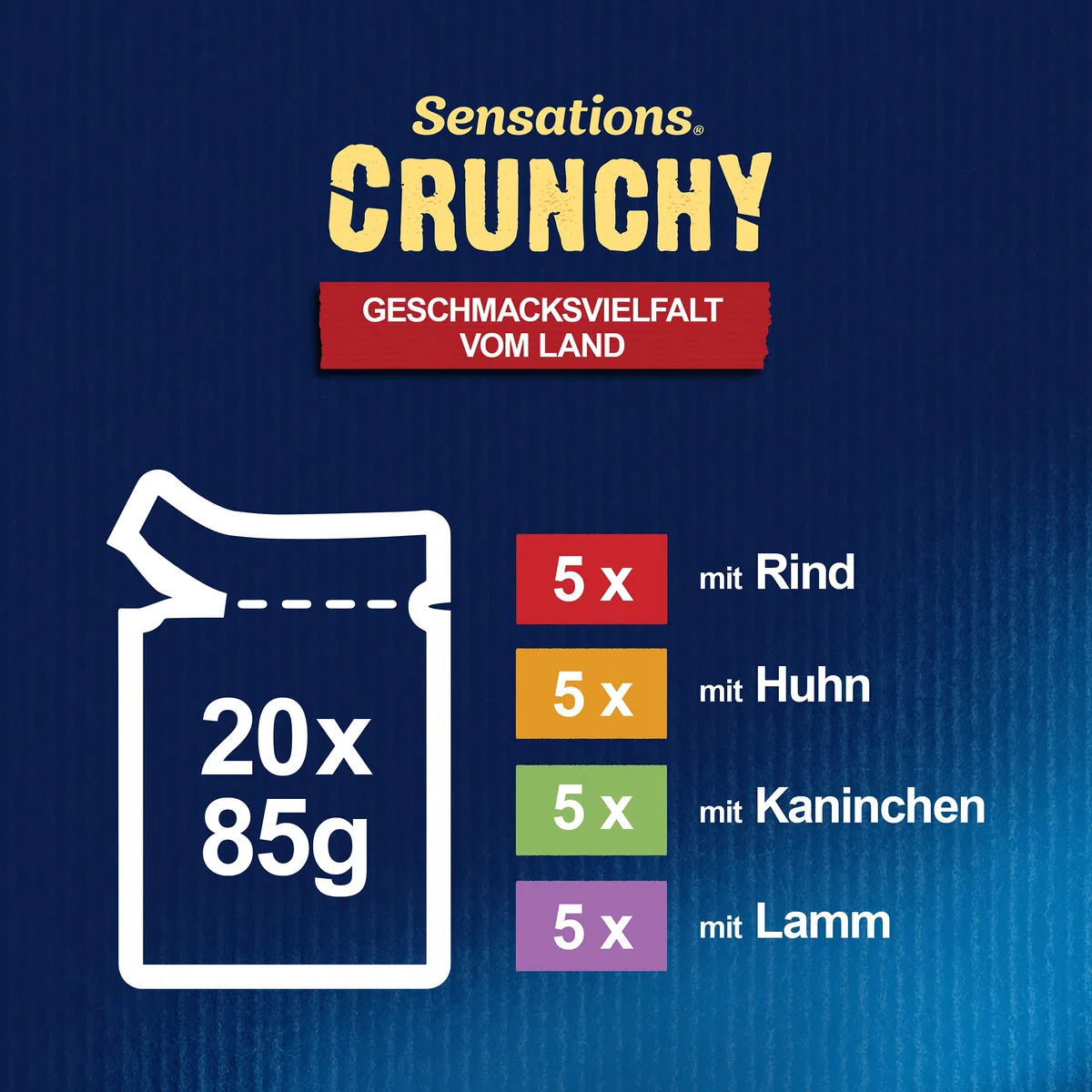 FELIX Sensations Crunchy Comida para Gatos húmeda en gelatina, Mezcla de variedades, 4 Unidades (4 x 20 Bolsas de 85 g)