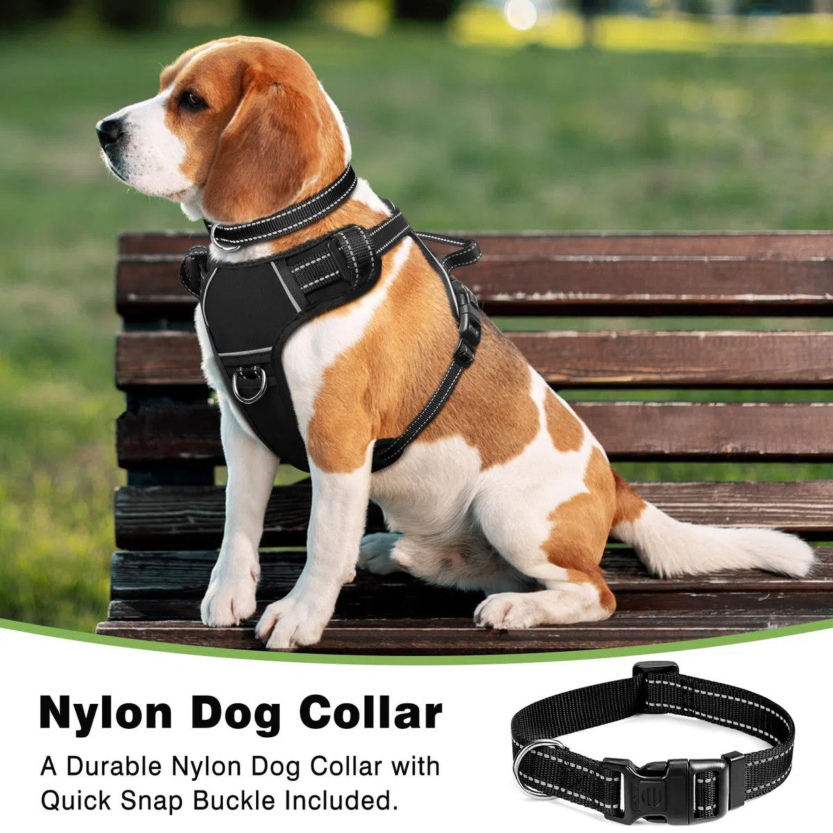 WINSEE Arnés para perro sin tirones, arnés para mascotas con collar de perro, chaleco reflectante ajustable Oxford para exteriores, clips de correa delantera/trasera para perros pequeños, medianos,