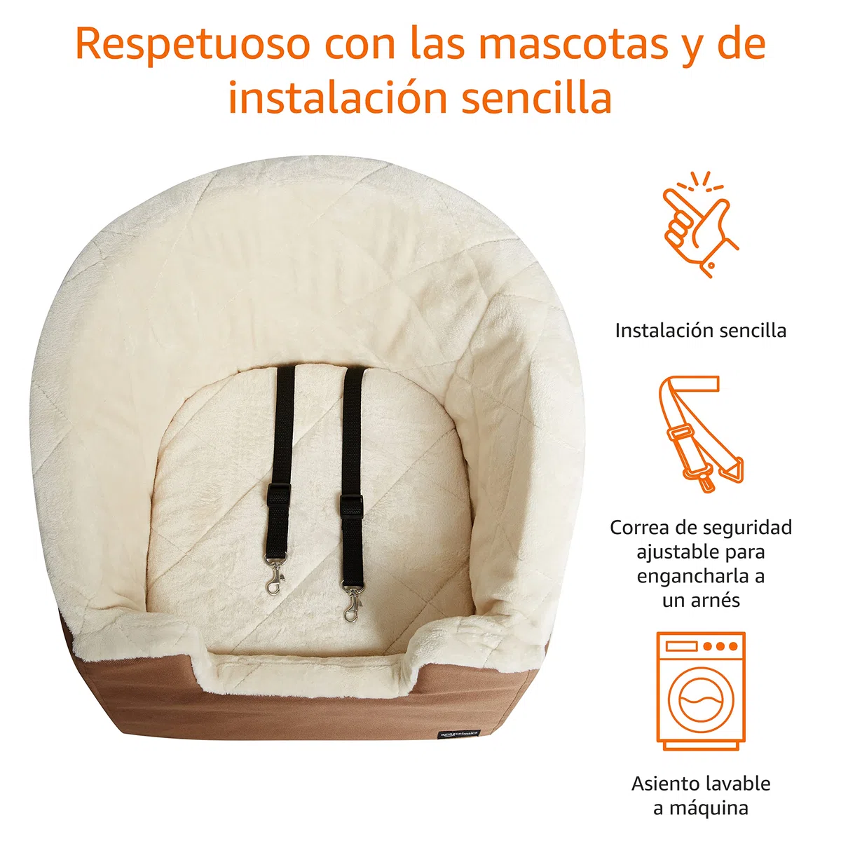 Amazon Basics Asiento Elevador para Mascotas, Estilo Cubo, Beige Bronceado