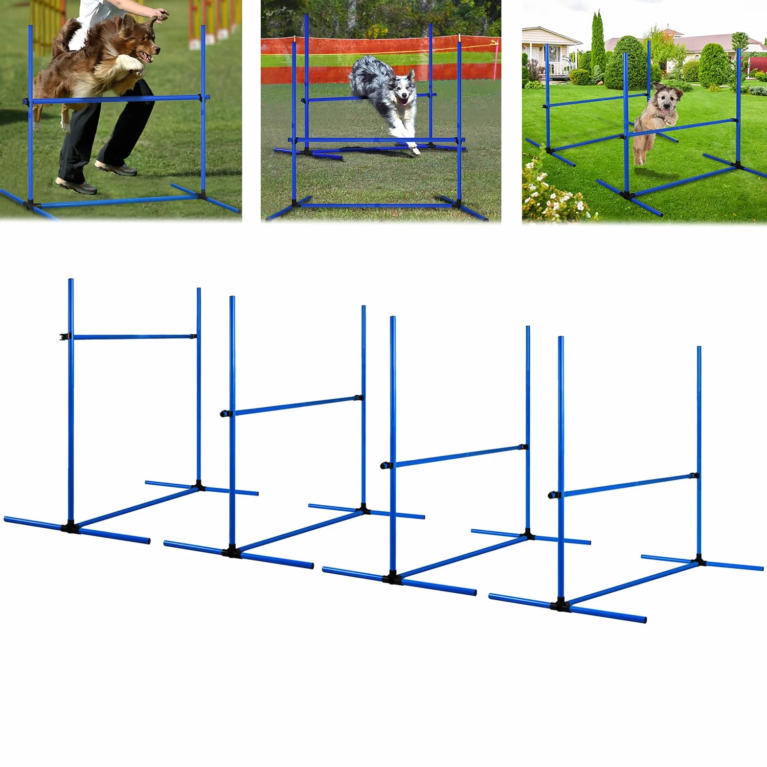 LZQ Agility - Juego de herramientas para perros, juego de obstáculos para agilidad (incluye 4 obstáculos de altura ajustable, juego de entrenamiento para mascotas, barras, barras de slalom con bolsa
