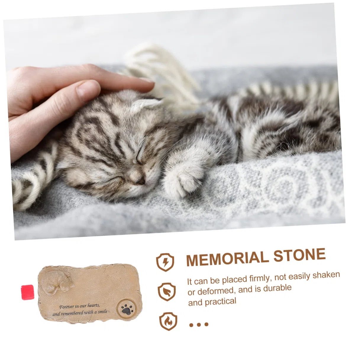 Lápida Conmemorativa de Gato en Resina, Adorno de Gatito para Jardín