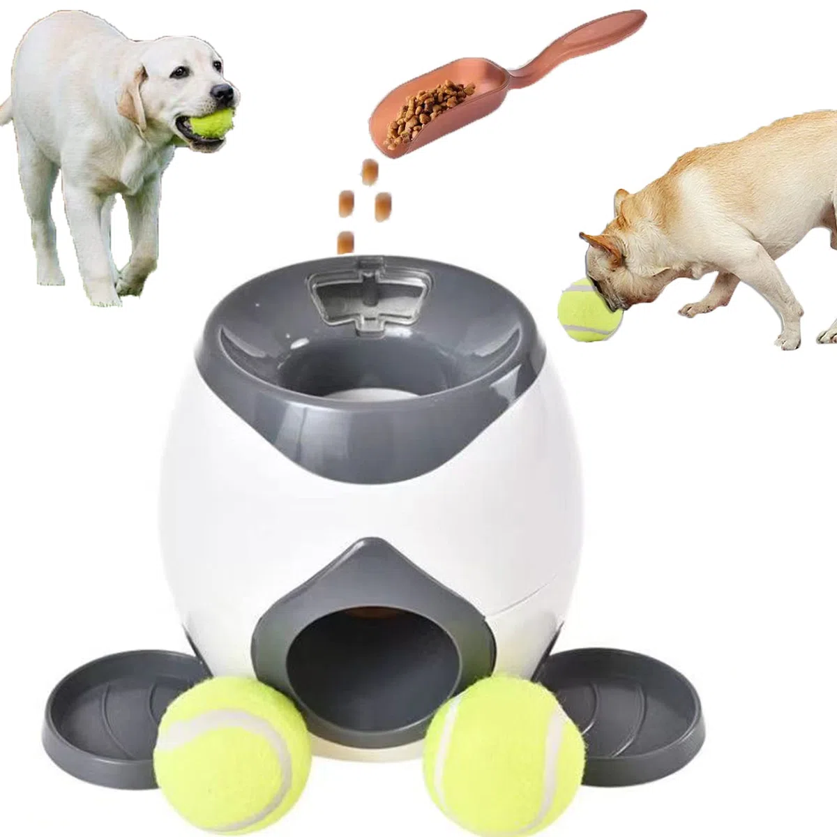 Lanzador automático de bolas para perros, lanzador automático de bolas para perros, juguete interactivo para buscar perros con 2 pelotas de tenis, máquina de recompensa de alimentos para perros con