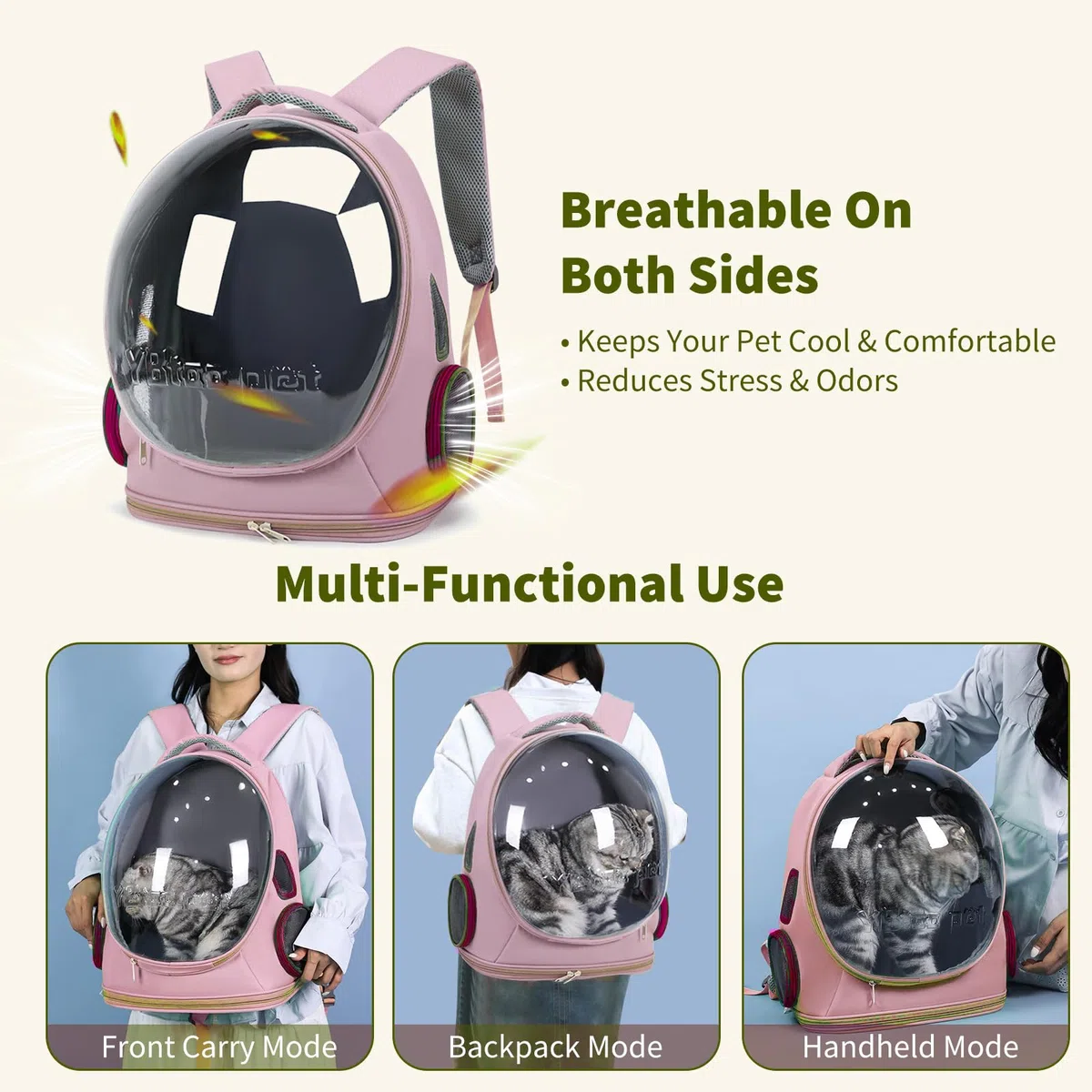 PETCUTE Mochila Transportín Perro,Mochilas para Gatos y Perro,Cápsula Espacial,Bolsa para Mascotas Portátil y Plegable con Correa de Seguridad Interior,Almohadilla Extraíble,para Viajes de Camping