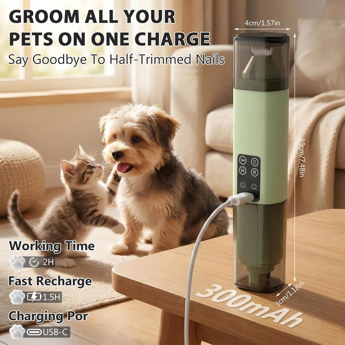Molinillo de uñas y recortador de patas 2 en 1 para perros y gatos | Molinillo de uñas y cortaúñas para mascotas con luces LED, seguro y sin estrés, ideal para mascotas pequeñas a grandes